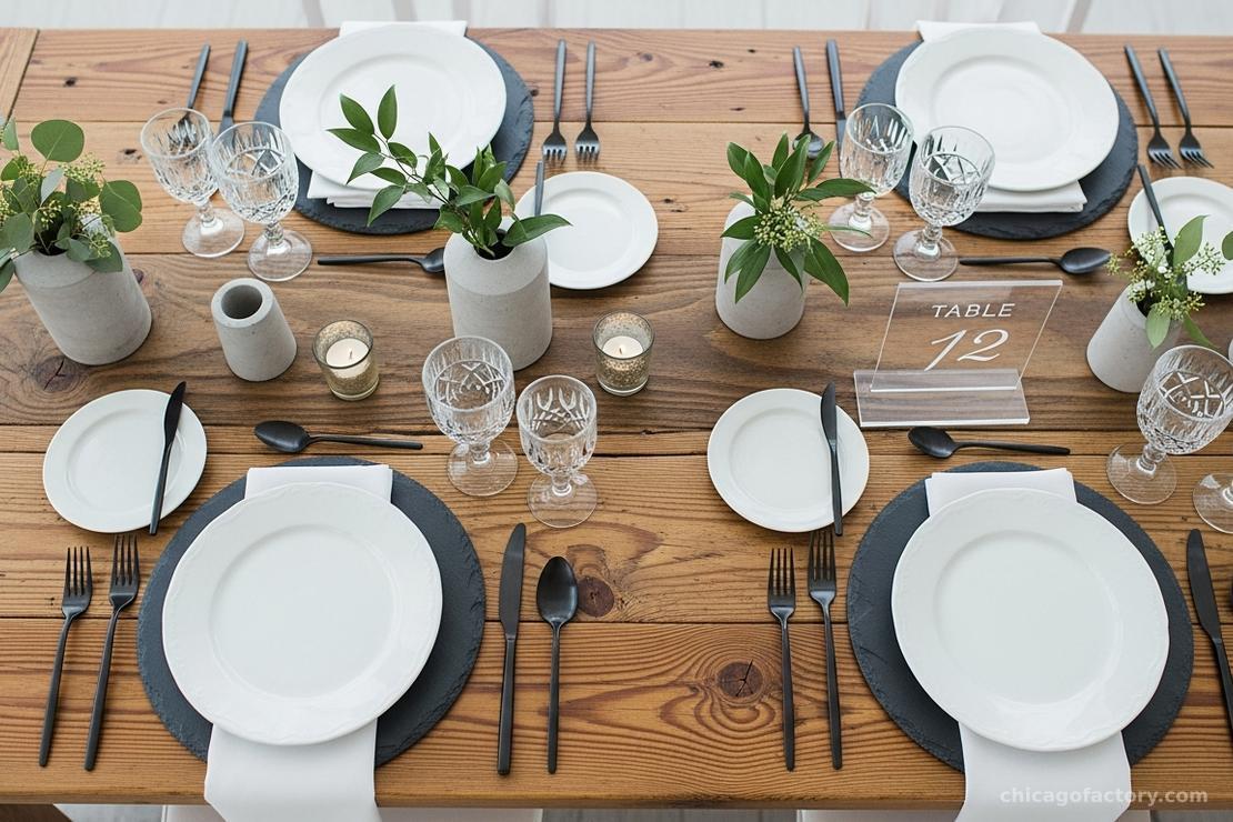 Overhead shot of a fully styled reception table